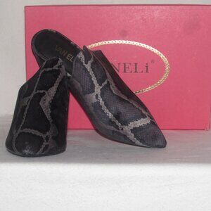 New Womens Ladies VANELI Black & Grey Velvet Snake Slide Mule Heel 7 M Orig $195